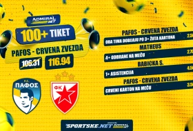 AdmiralBet 100+ tiket - Mateus, Babika, žuti i jedan crveni za kvotu 116,94
